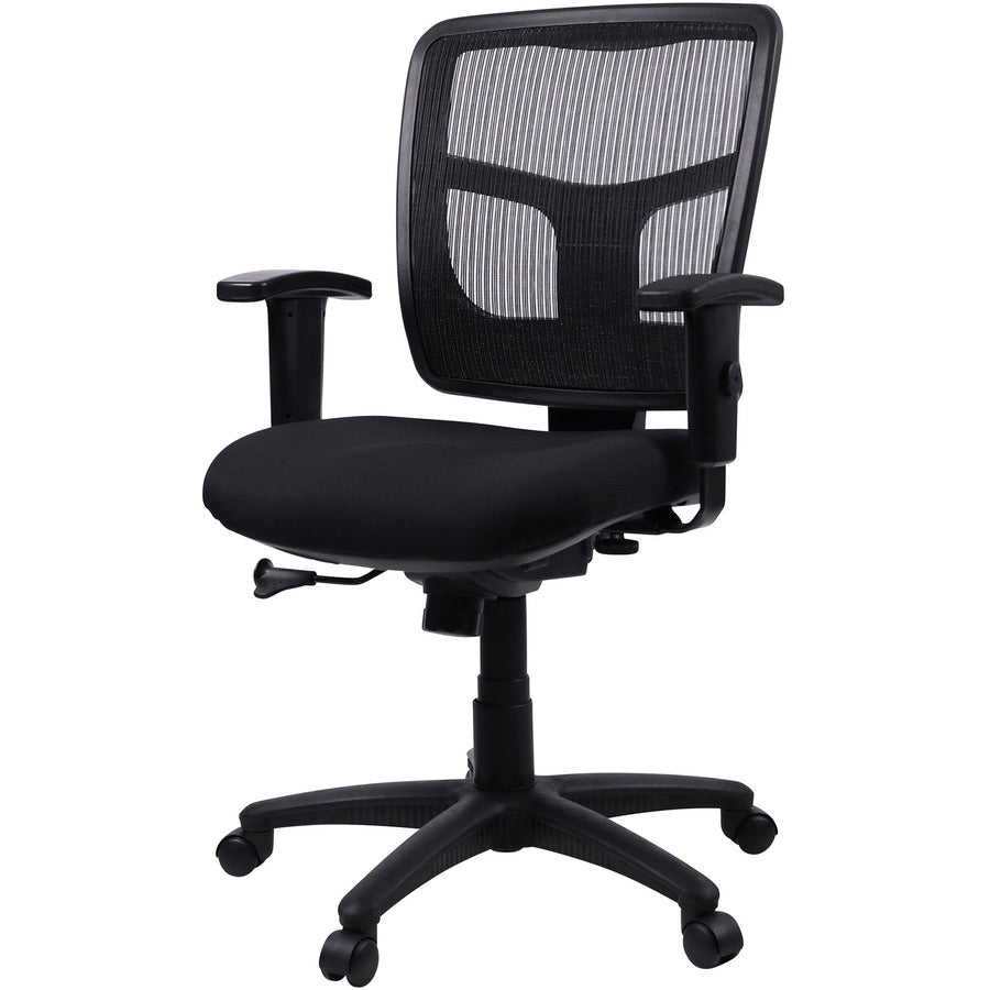 Lorell Ergomesh Managerial Mesh Mid-back Chair - Black Fabric Seat - Black Back - Black Frame - 5-star Base - Black - 1 Each