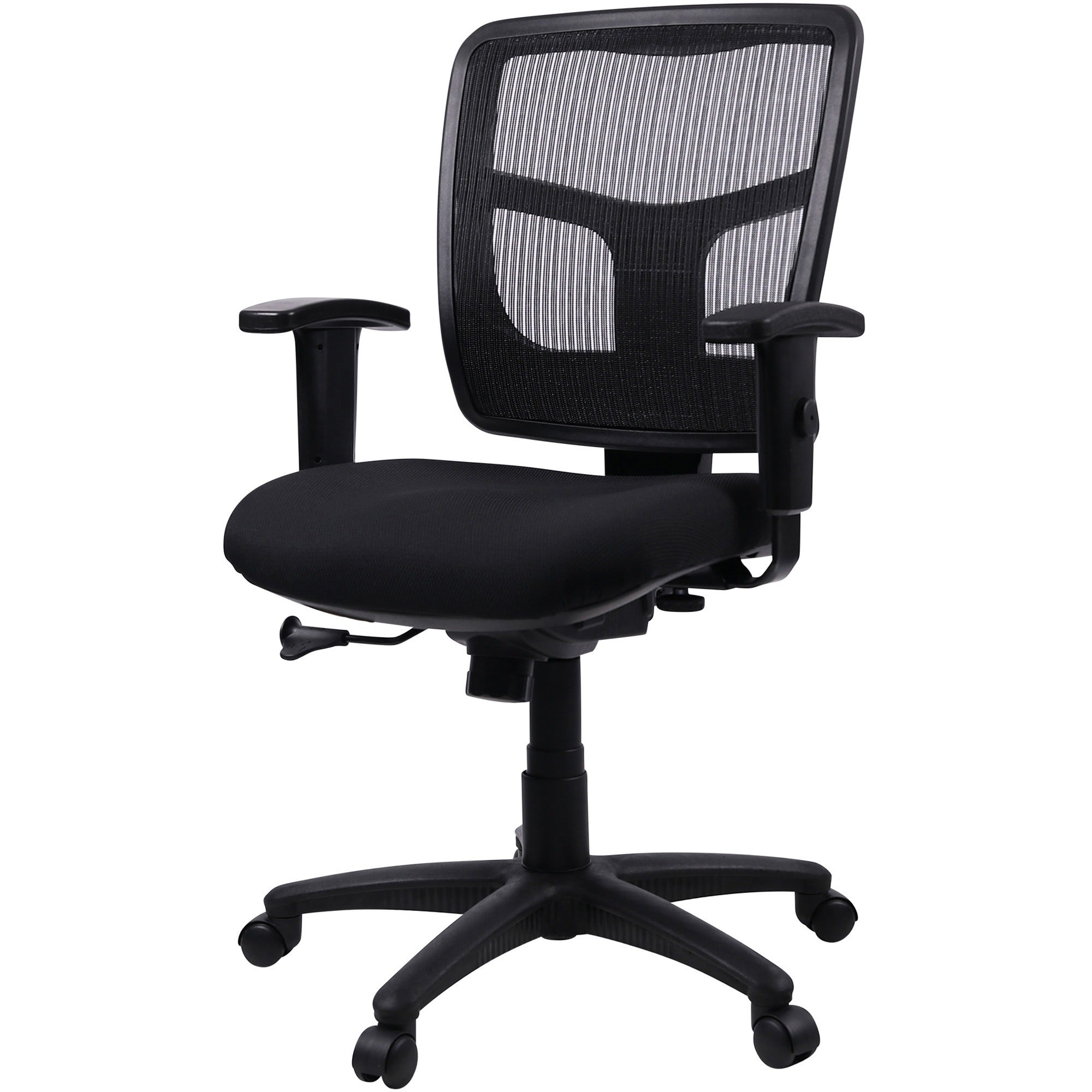 Lorell Ergomesh Managerial Mesh Mid-back Chair - Black Fabric Seat - Black Back - Black Frame - 5-star Base - Black - 1 Each - 