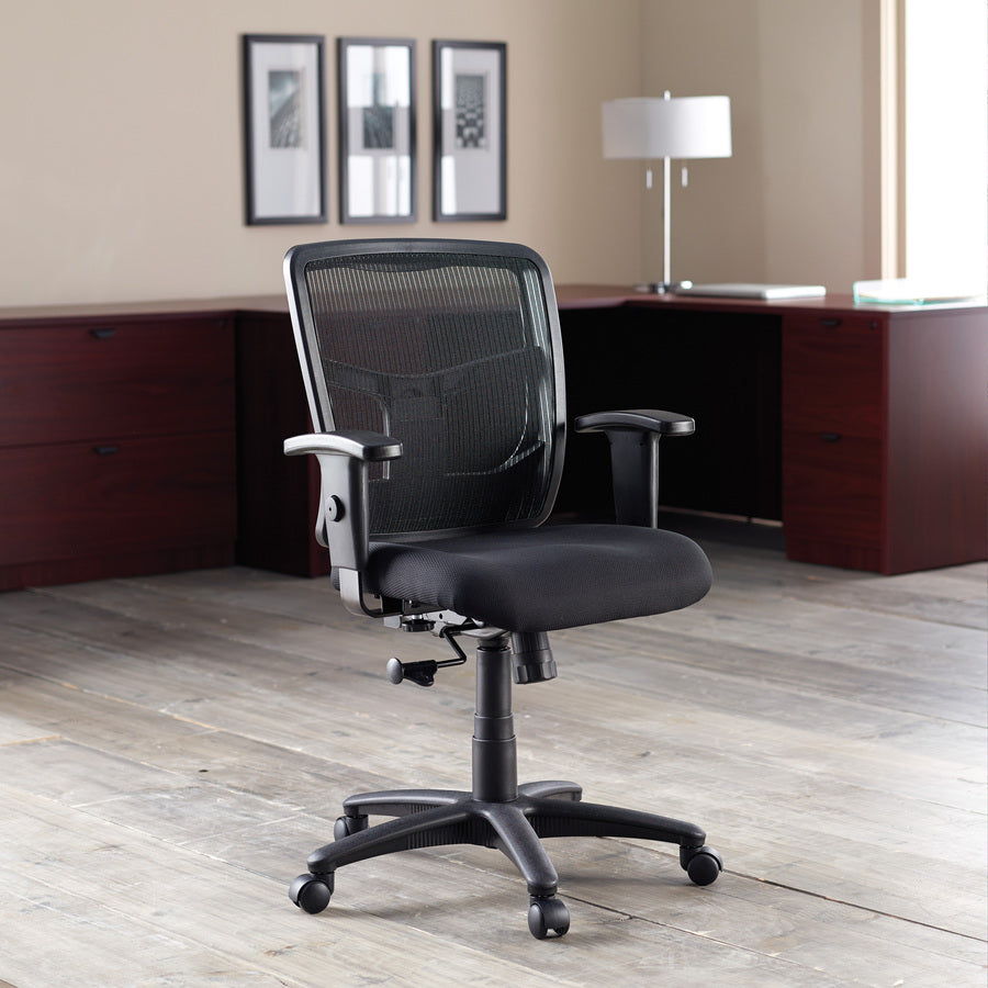 Lorell Ergomesh Managerial Mesh Mid-back Chair - Black Fabric Seat - Black Back - Black Frame - 5-star Base - Black - 1 Each - 