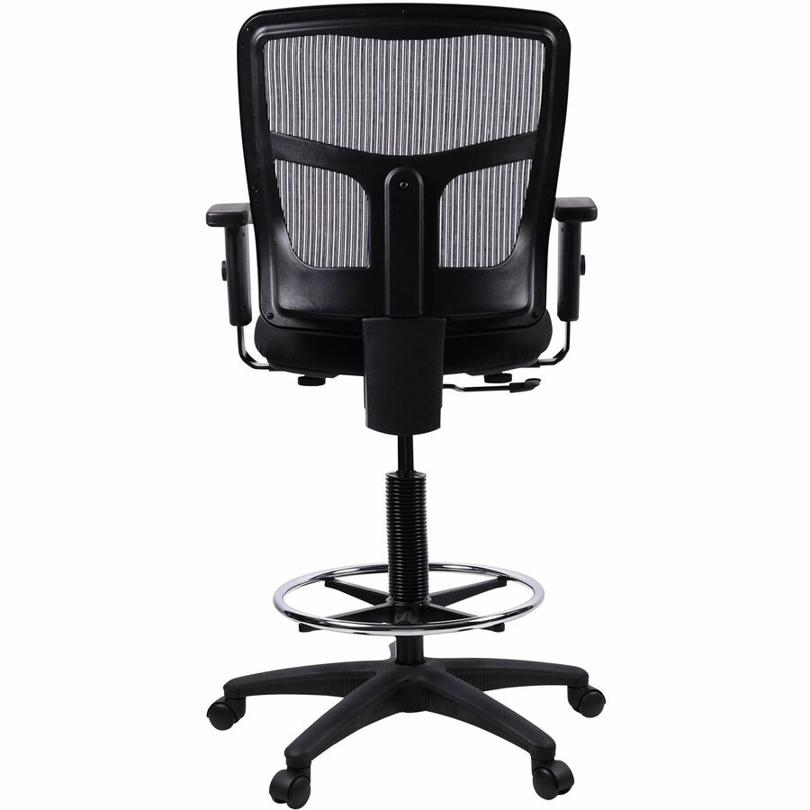 Lorell Ratchet Back Mesh Mid-Back Stool - Black Fabric Seat - Black Mesh Back - 5-star Base - Black - 1 Each