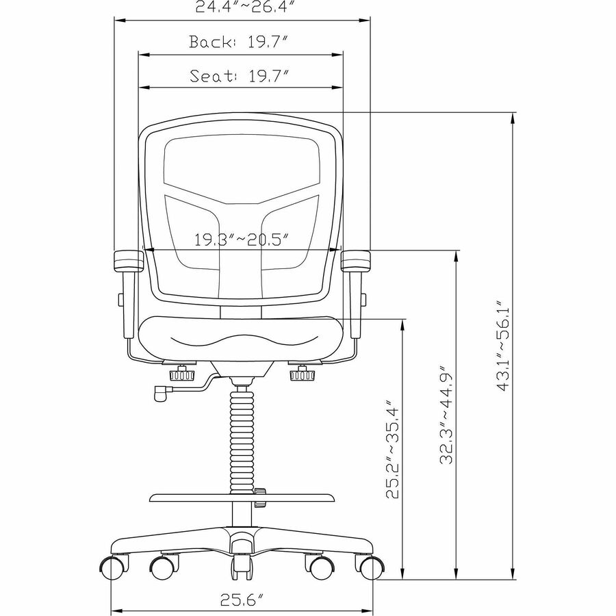 Lorell Ratchet Back Mesh Mid-Back Stool - Black Fabric Seat - Black Mesh Back - 5-star Base - Black - 1 Each