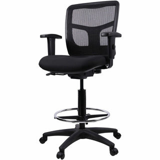 Lorell Ratchet Back Mesh Mid-Back Stool - Black Fabric Seat - Black Mesh Back - 5-star Base - Black - 1 Each