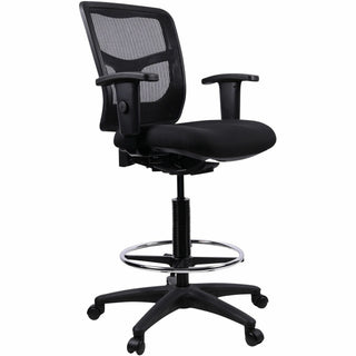 Lorell Ratchet Back Mesh Mid-Back Stool - Black Fabric Seat - Black Mesh Back - 5-star Base - Black - 1 Each