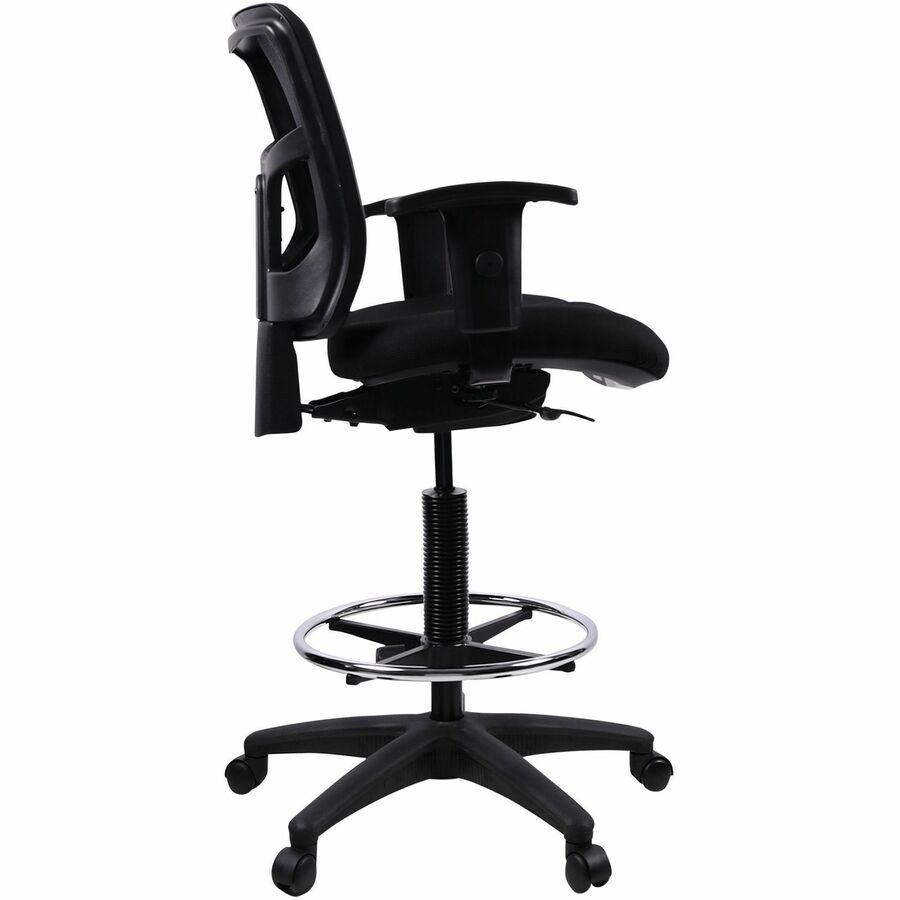 Lorell Ratchet Back Mesh Mid-Back Stool - Black Fabric Seat - Black Mesh Back - 5-star Base - Black - 1 Each