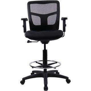 Lorell Ratchet Back Mesh Mid-Back Stool - Black Fabric Seat - Black Mesh Back - 5-star Base - Black - 1 Each