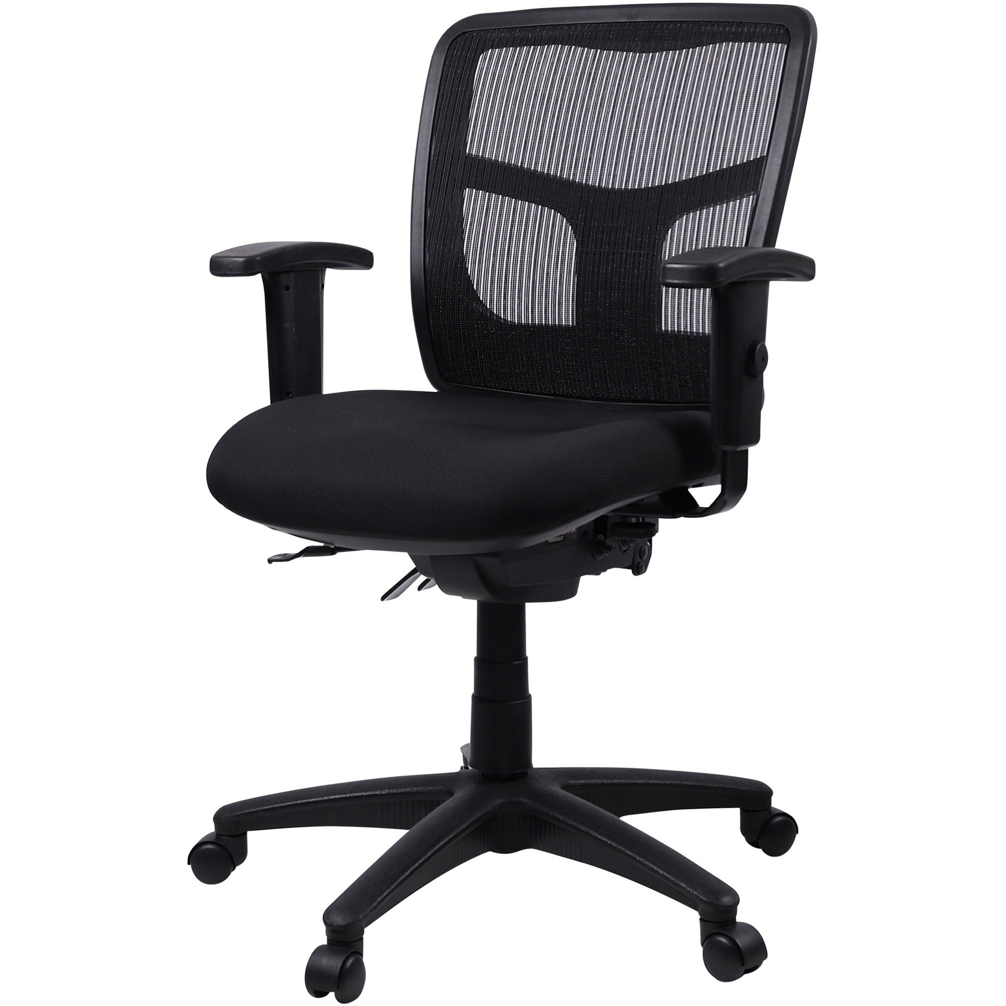 Lorell Ergomesh Swivel Mesh Mid-back Office Chair - Black Fabric Seat - Black Back - Black Frame - 5-star Base - Black - 1 Each - 