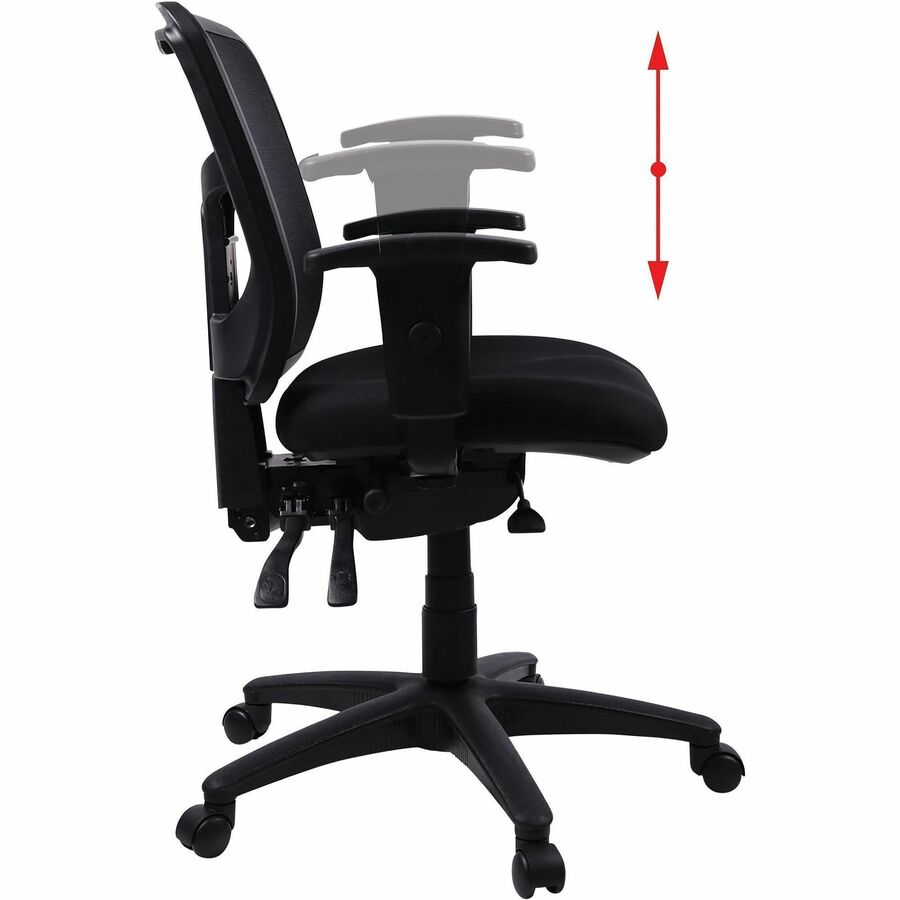 Lorell Ergomesh Swivel Mesh Mid-back Office Chair - Black Fabric Seat - Black Back - Black Frame - 5-star Base - Black - 1 Each