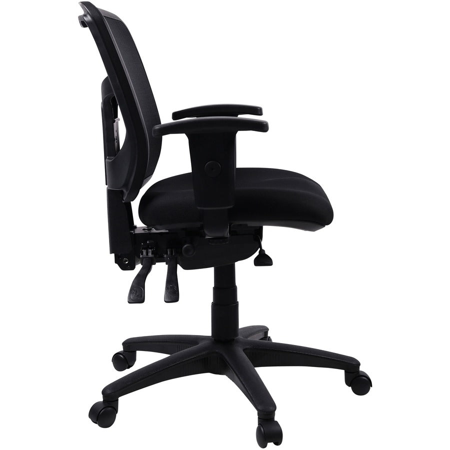 Lorell Ergomesh Swivel Mesh Mid-back Office Chair - Black Fabric Seat - Black Back - Black Frame - 5-star Base - Black - 1 Each