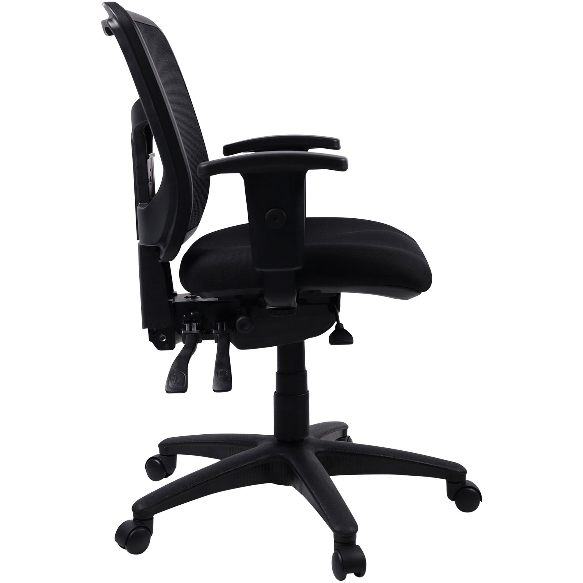 Lorell Ergomesh Swivel Mesh Mid-back Office Chair - Black Fabric Seat - Black Back - Black Frame - 5-star Base - Black - 1 Each - 