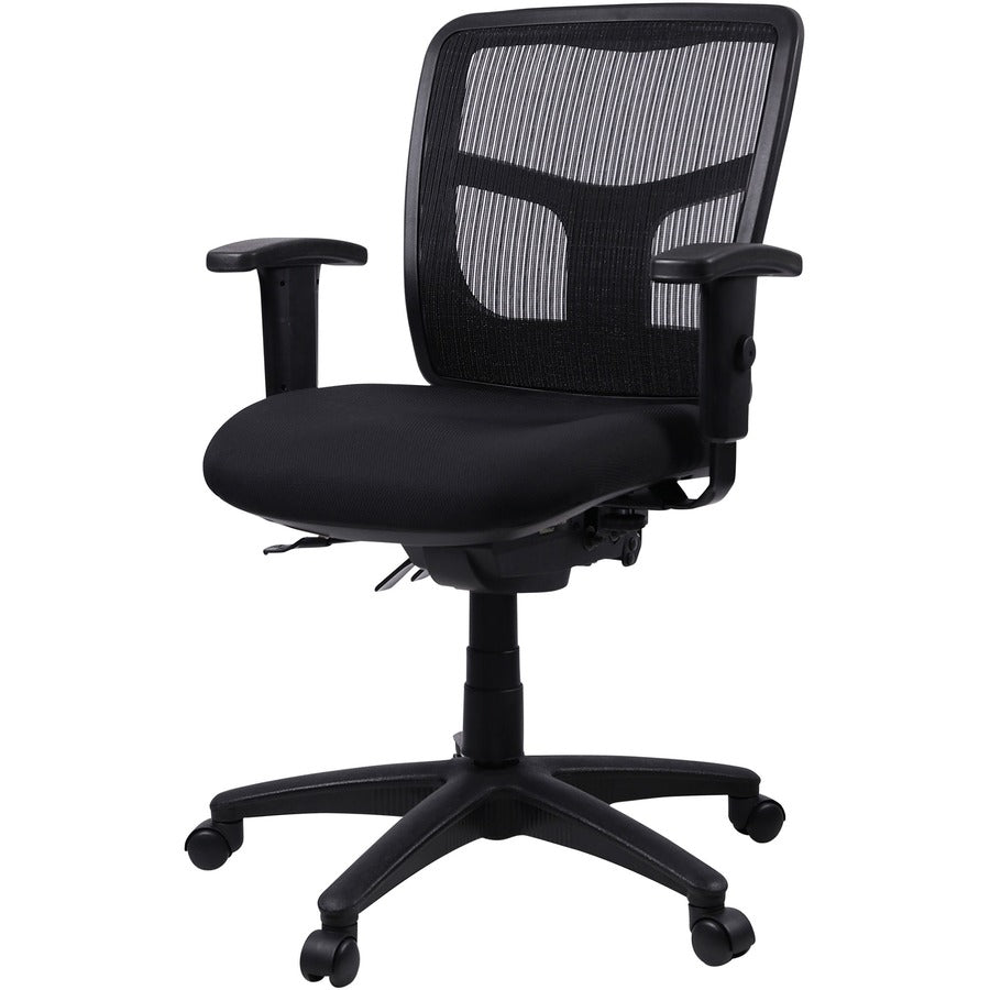 Lorell Ergomesh Swivel Mesh Mid-back Office Chair - Black Fabric Seat - Black Back - Black Frame - 5-star Base - Black - 1 Each