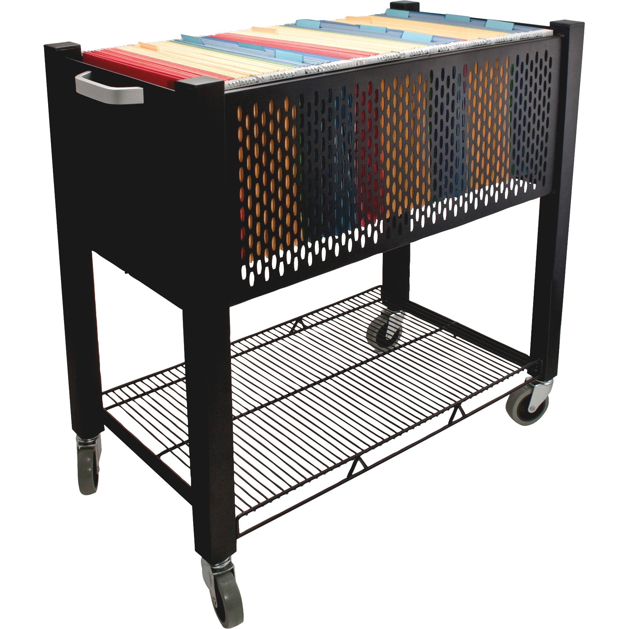 InstaCart File Cart, Metal, 1 Shelf, 1 Bin, 14.25" x 28.5" x 27.75", Black