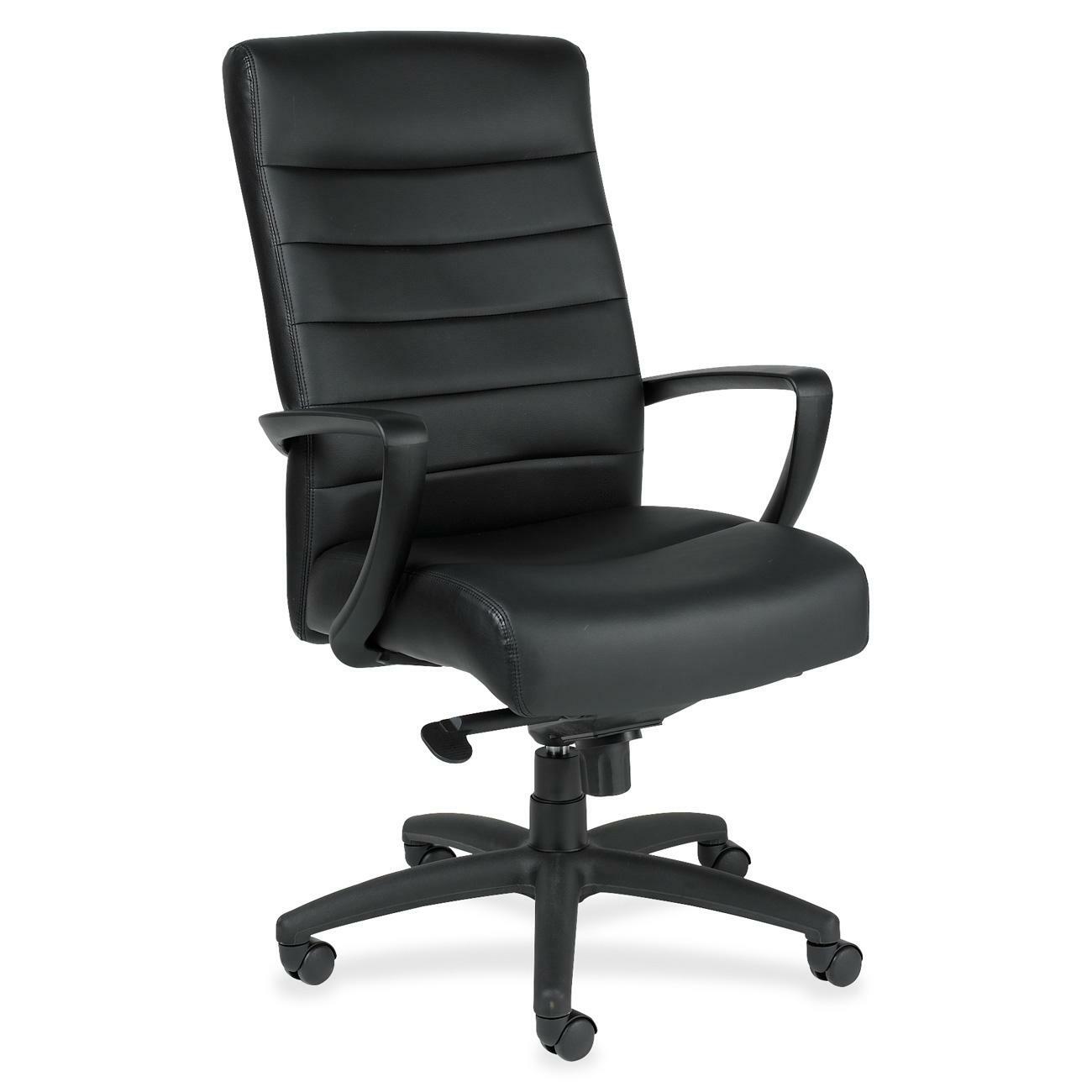 Eurotech Manchester High Back Executive Chair - Black Leather Seat - Black Leather Back - Steel Frame - 5-star Base - 1 Each - 1