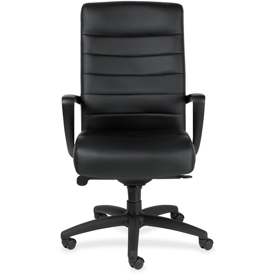 Eurotech Manchester High Back Executive Chair - Black Leather Seat - Black Leather Back - Steel Frame - 5-star Base - 1 Each