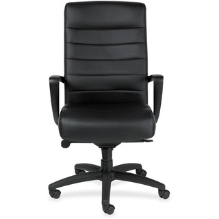 Eurotech Manchester High Back Executive Chair - Black Leather Seat - Black Leather Back - Steel Frame - 5-star Base - 1 Each