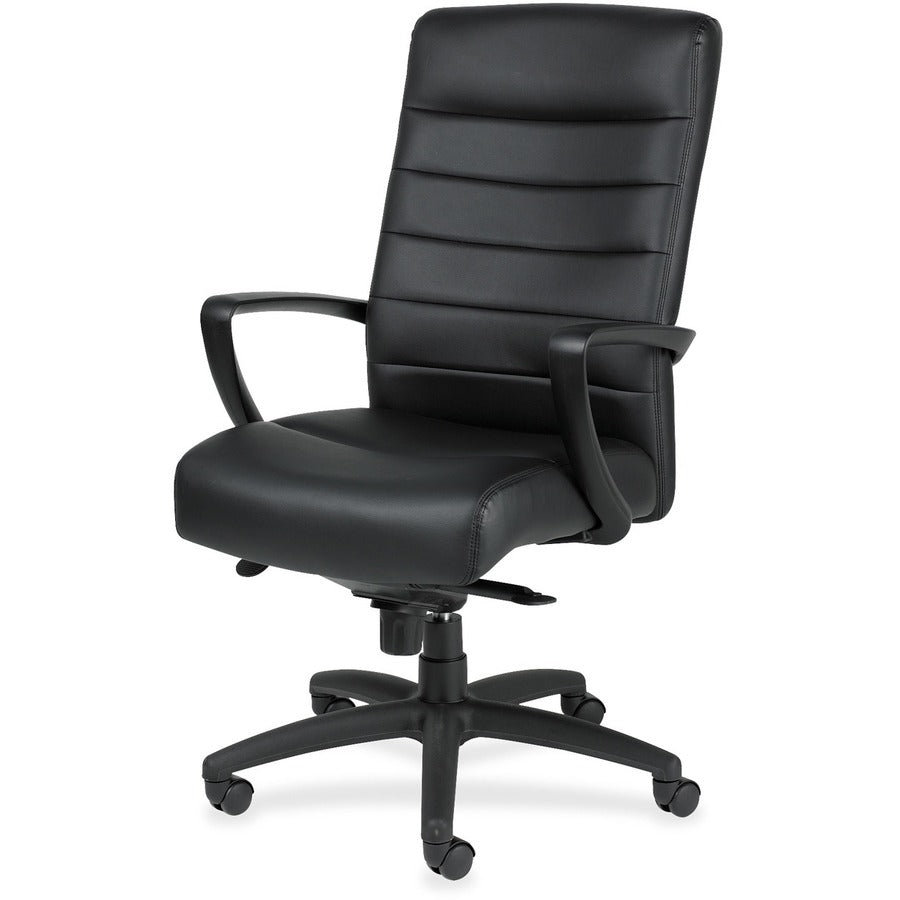 Eurotech Manchester High Back Executive Chair - Black Leather Seat - Black Leather Back - Steel Frame - 5-star Base - 1 Each