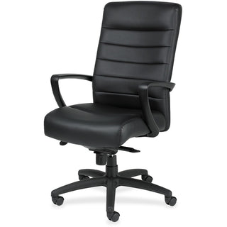 Eurotech Manchester High Back Executive Chair - Black Leather Seat - Black Leather Back - Steel Frame - 5-star Base - 1 Each