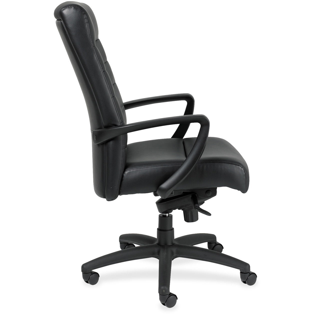 Eurotech Manchester High Back Executive Chair - Black Leather Seat - Black Leather Back - Steel Frame - 5-star Base - 1 Each - 5