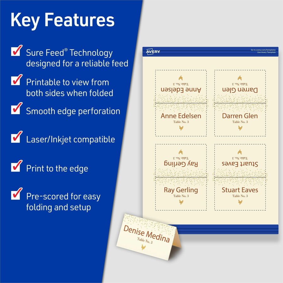 Small Tent Card, Ivory, 2 x 3.5, 4 Cards/Sheet, 40 Sheets/Pack