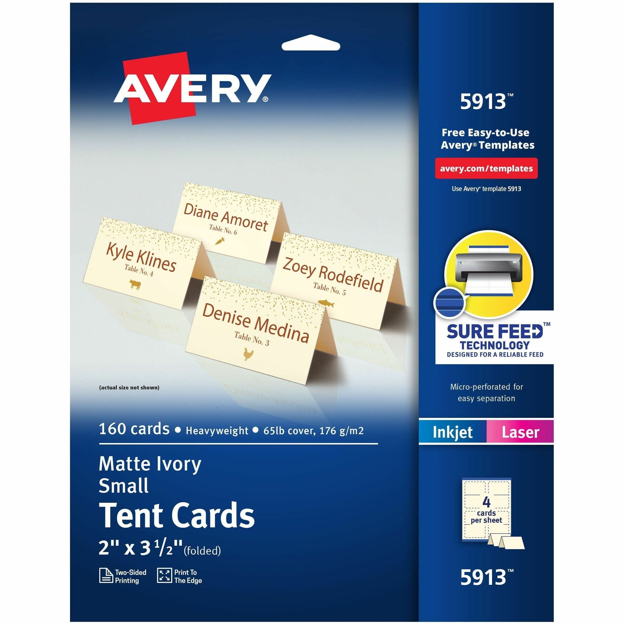 Small Tent Card, Ivory, 2 x 3.5, 4 Cards/Sheet, 40 Sheets/Pack