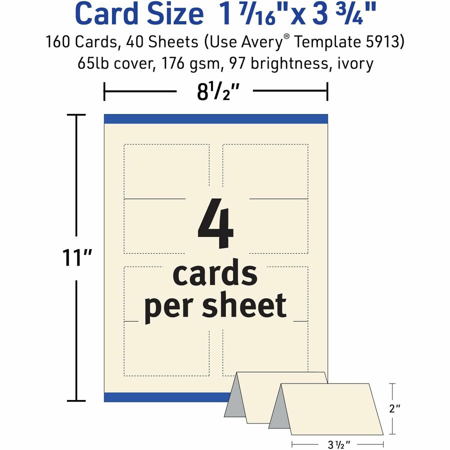 Small Tent Card, Ivory, 2 x 3.5, 4 Cards/Sheet, 40 Sheets/Pack