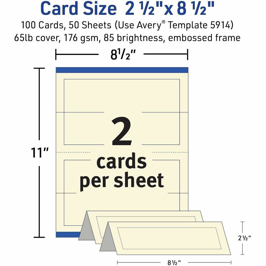 Avery Sure Feed Embossed Tent Cards - 79 Brightness - 2 1/2" x 8 1/2" - Embossed - 1 / Pack - FSC Mix - Rounded Corner, Heavyweight - Ivory