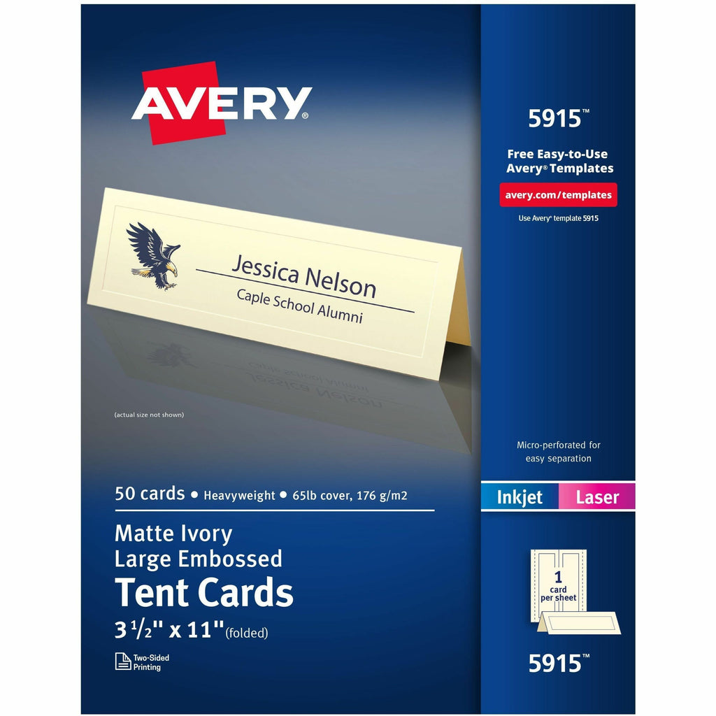 Large Embossed Tent Card, Ivory, 3.5 x 11, 1 Card/Sheet, 50 Sheets/Pack