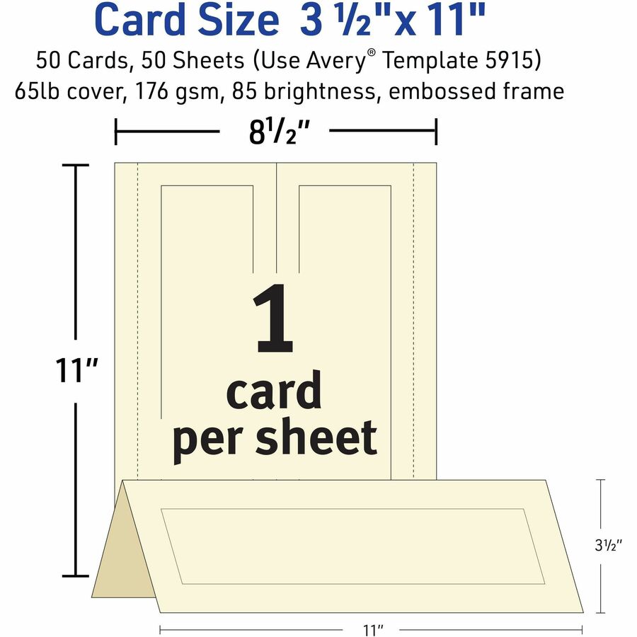 Large Embossed Tent Card, Ivory, 3.5 x 11, 1 Card/Sheet, 50 Sheets/Pack