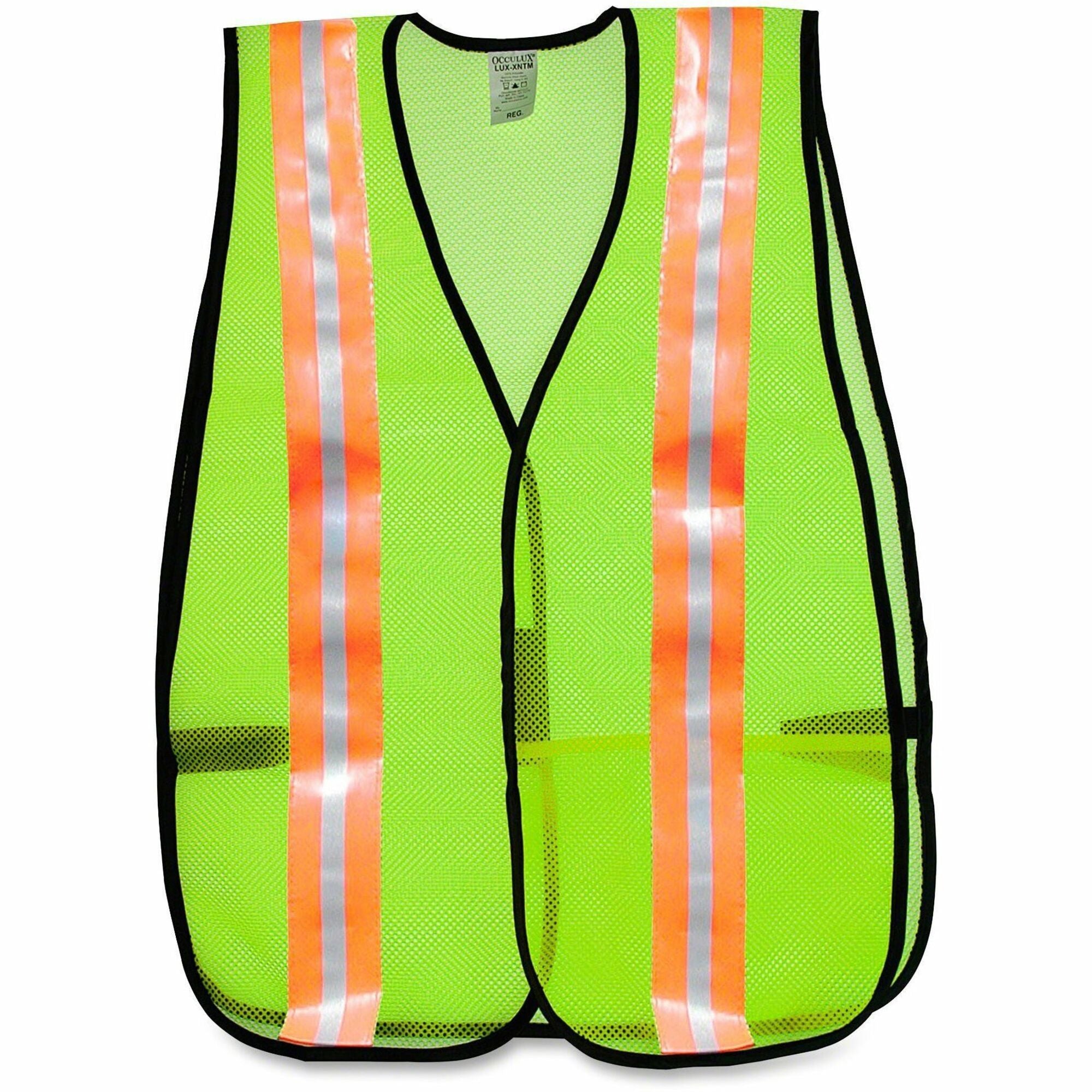 MCR Safety Mesh General Purpose Safety Vest - Visibility Protection - Mesh - Lime - Reflective Strip, Lightweight - 1 Each