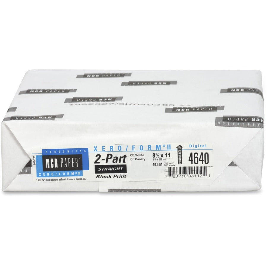 NCR Paper Xero/Form II Carbonless Paper Sheets - White/Yellow - Letter - 8 1/2" x 11" - Smooth - 500 / Pack - Pre-punched, Flexible, Precollated - White, Canary