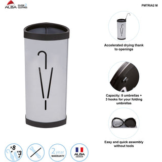 Triangular Umbrella Stand, Steel, 10.25w x 10.25d x 23.67h, Silver/Black