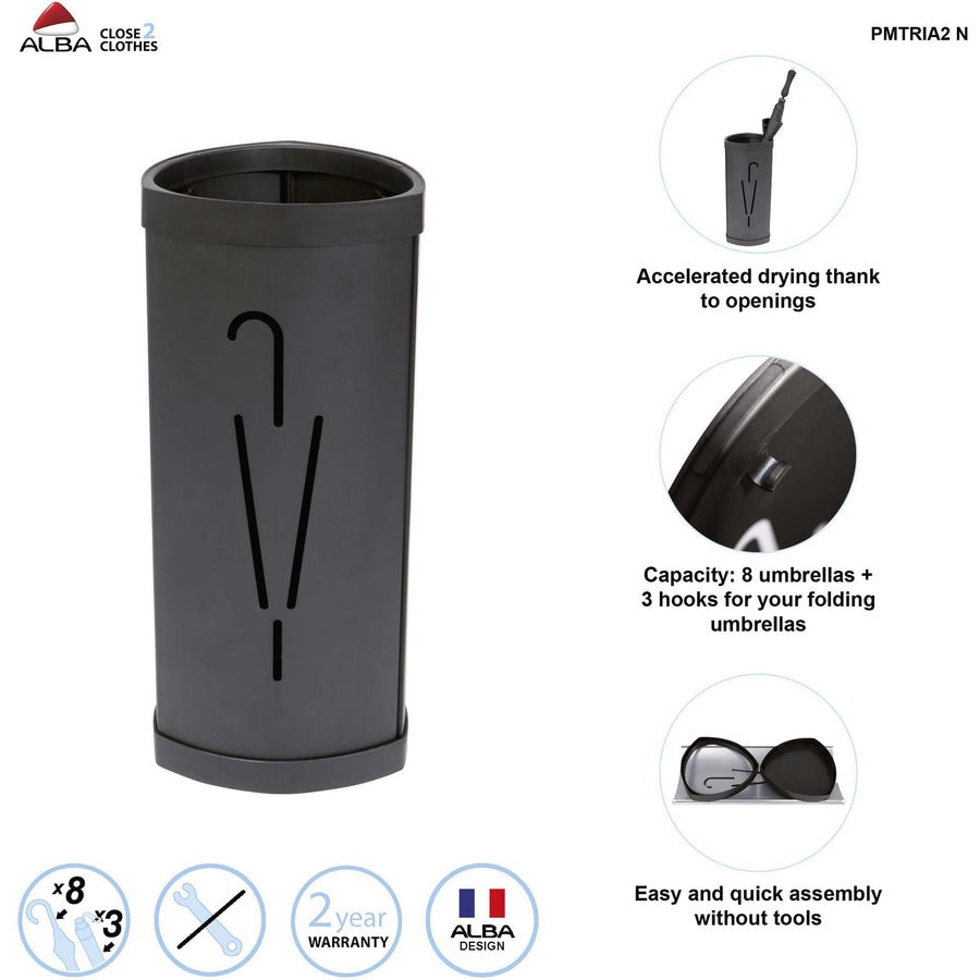 Triangular Umbrella Stand, Steel/Plastic, 10.25w x 10.25d x 23.67h, Black