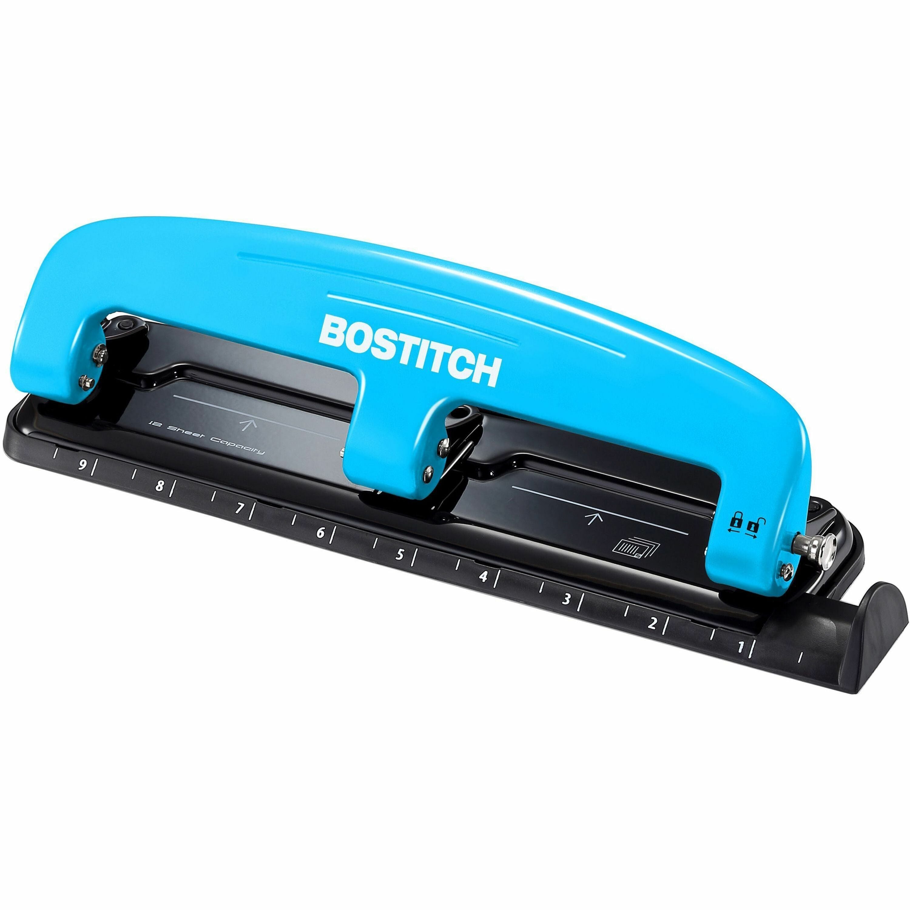 12-Sheet EZ Squeeze Three-Hole Punch, 9/32" Holes, Blue/Black