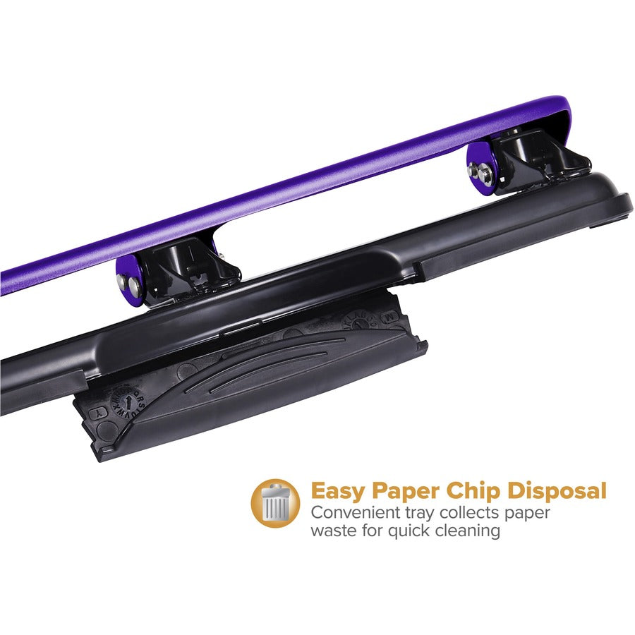 12-Sheet EZ Squeeze Three-Hole Punch, 9/32" Holes, Purple/Black