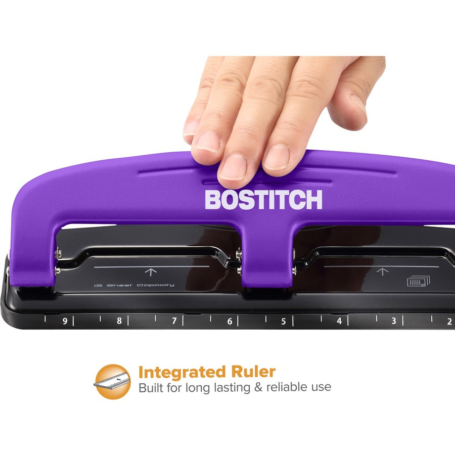 12-Sheet EZ Squeeze Three-Hole Punch, 9/32" Holes, Purple/Black