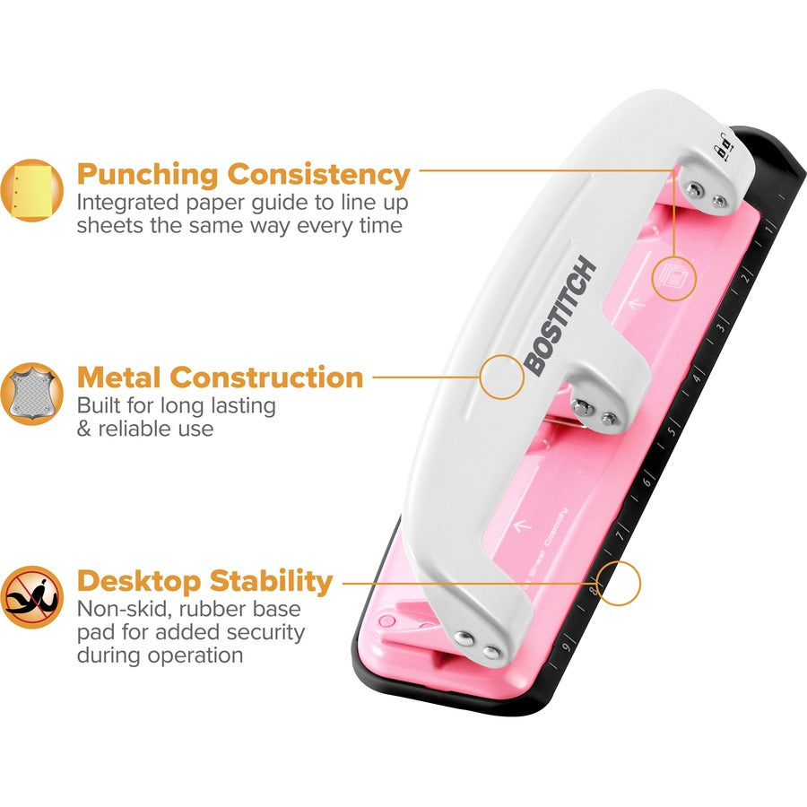 12-Sheet EZ Squeeze InCourage Three-Hole Punch, 9/32" Holes, Pink