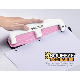 12-Sheet EZ Squeeze InCourage Three-Hole Punch, 9/32" Holes, Pink