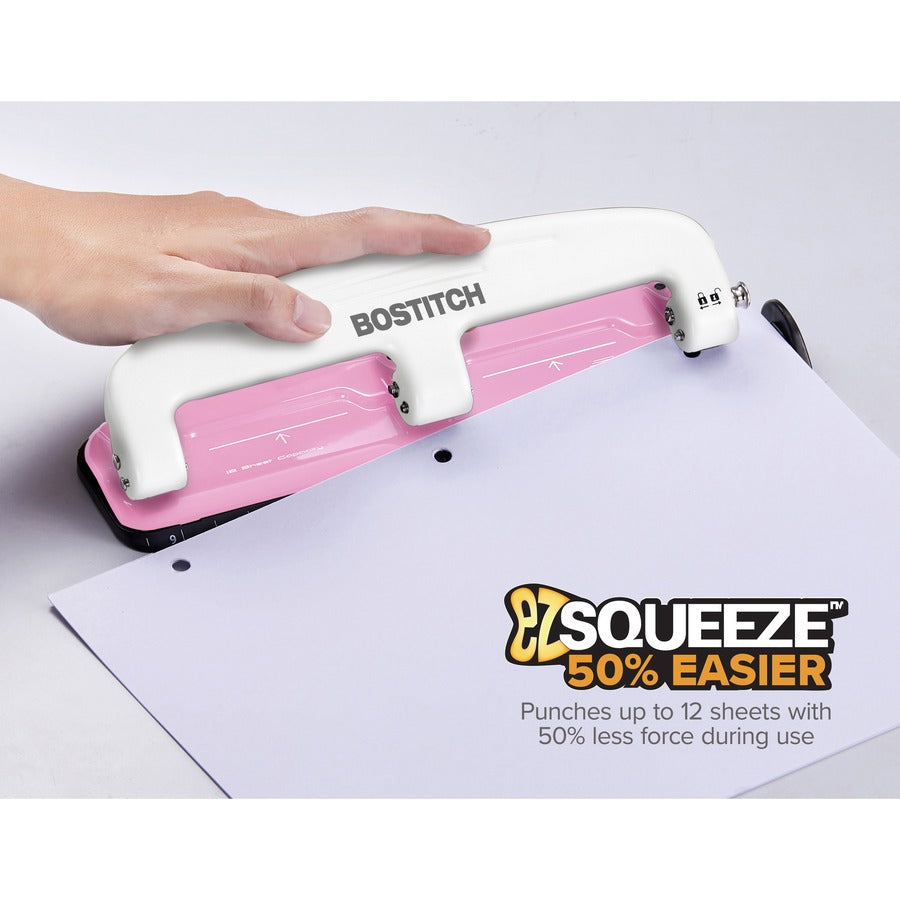 12-Sheet EZ Squeeze InCourage Three-Hole Punch, 9/32" Holes, Pink