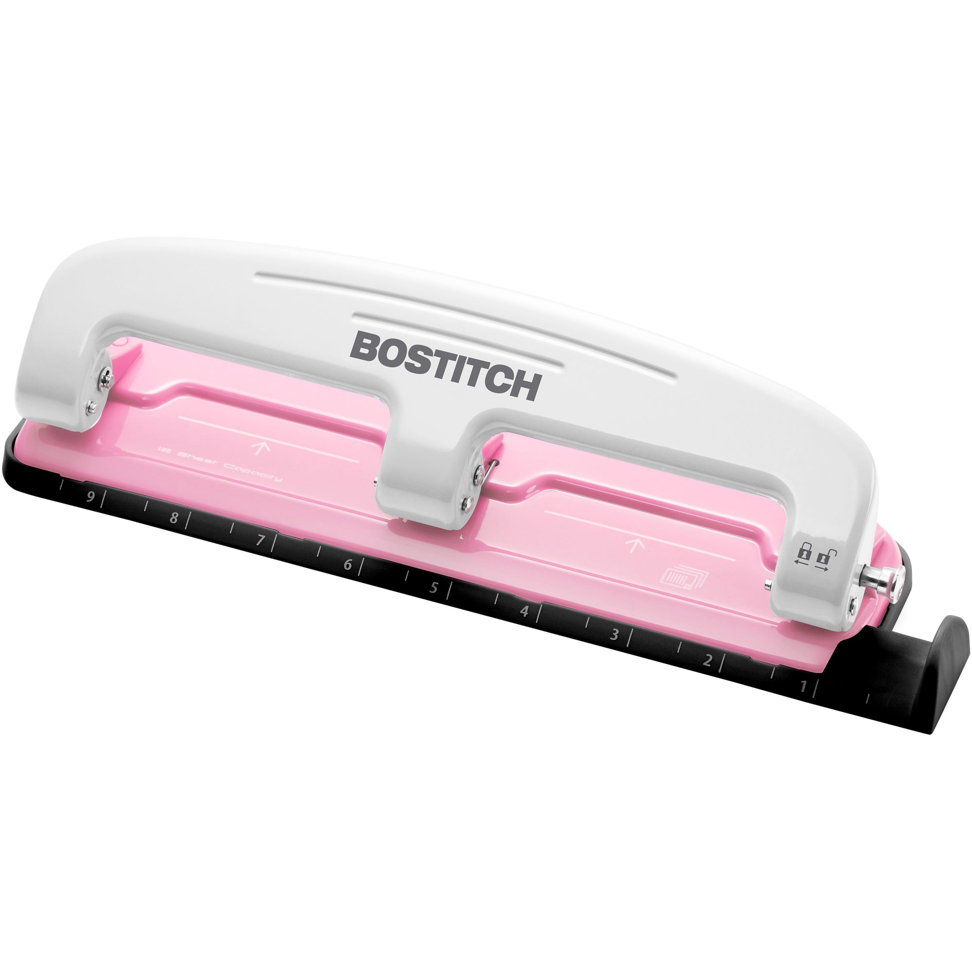 12-Sheet EZ Squeeze InCourage Three-Hole Punch, 9/32" Holes, Pink