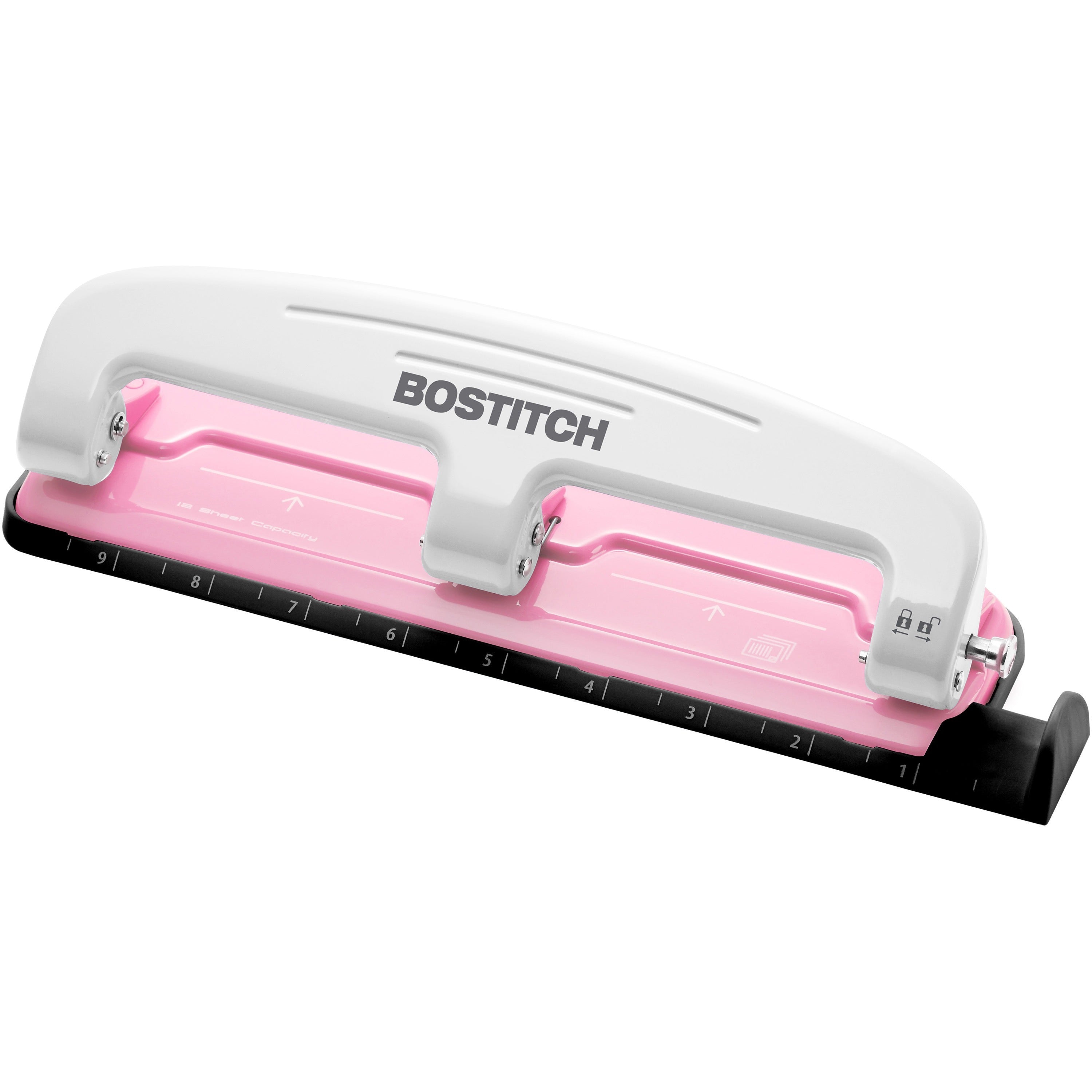12-Sheet EZ Squeeze InCourage Three-Hole Punch, 9/32" Holes, Pink