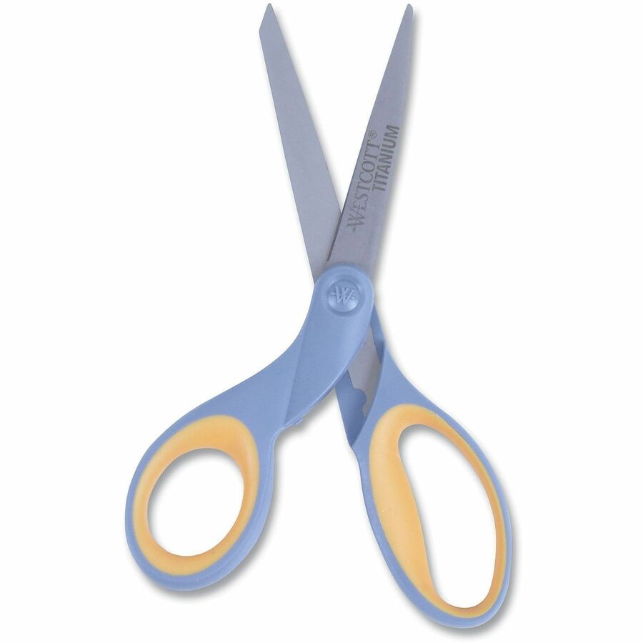 Titanium Bonded Scissors, 8" Long, 3.5" Cut Length, Gray/Yellow Straight Handle
