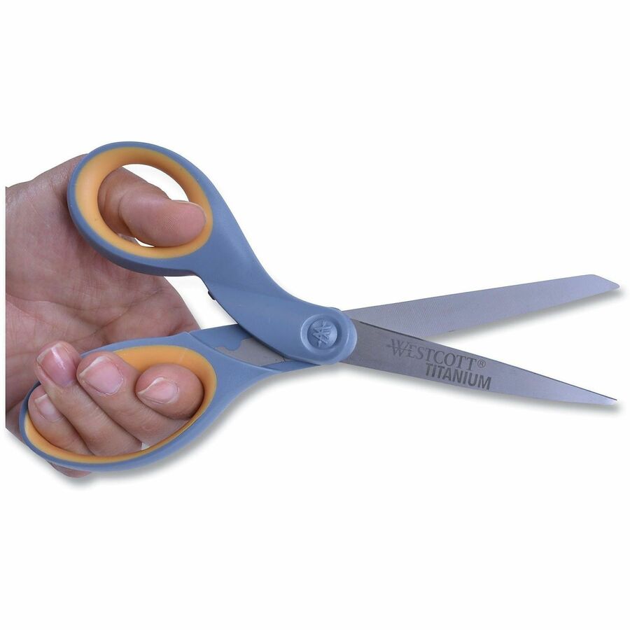 Titanium Bonded Scissors, 8" Long, 3.5" Cut Length, Gray/Yellow Straight Handle