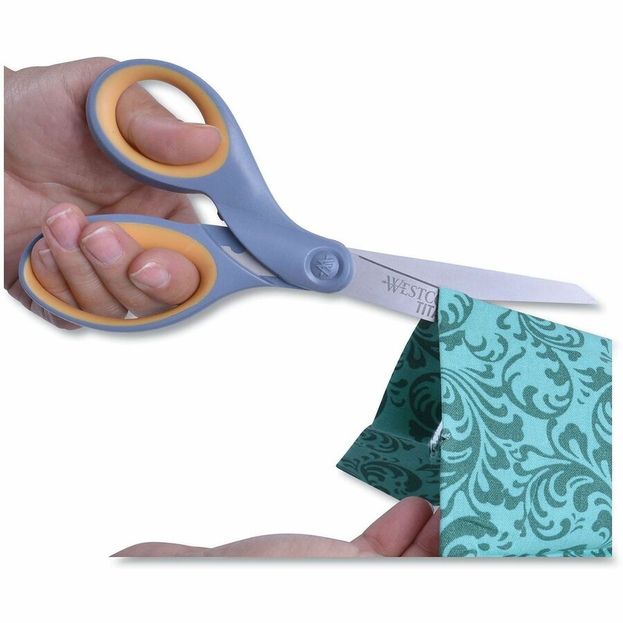 Titanium Bonded Scissors, 8" Long, 3.5" Cut Length, Gray/Yellow Straight Handle