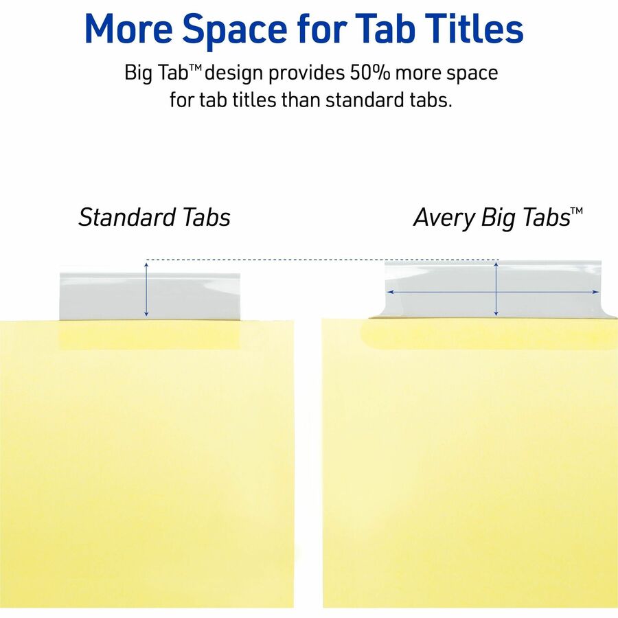 Insertable Big Tab Dividers, 5-Tab, Double-Sided Gold Edge Reinforcing, 11 x 8.5, Buff, Clear Tabs, 24 Sets