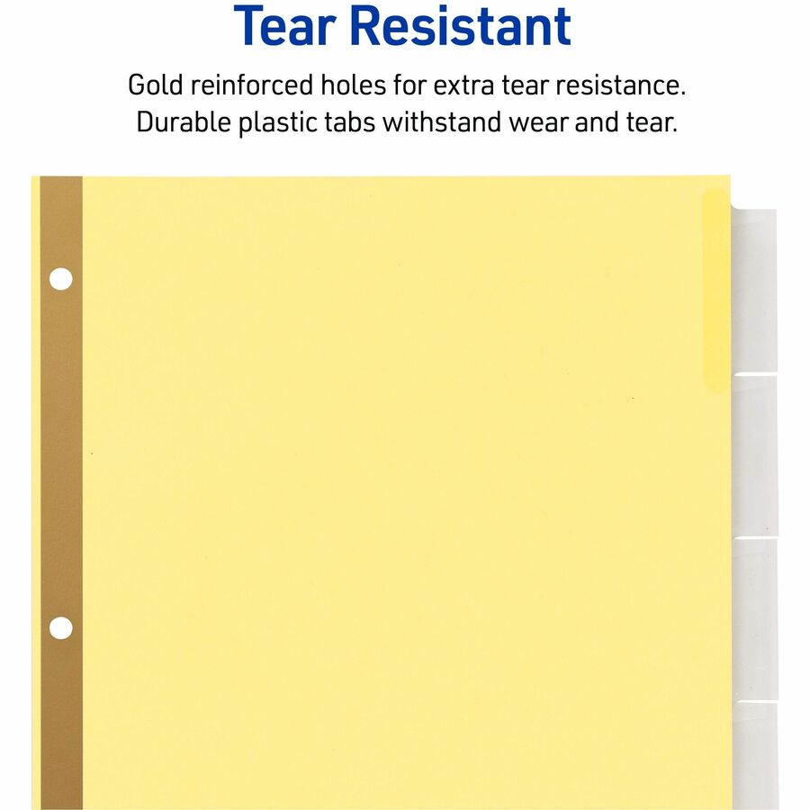 Insertable Big Tab Dividers, 5-Tab, Double-Sided Gold Edge Reinforcing, 11 x 8.5, Buff, Clear Tabs, 24 Sets