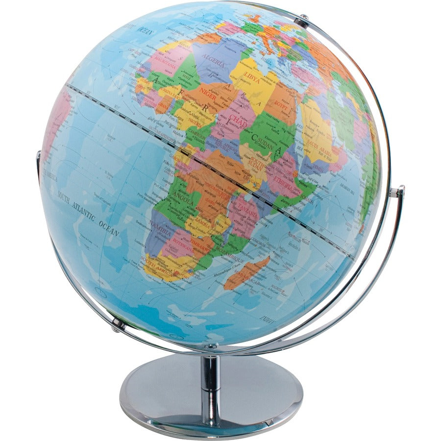 12-Inch Globe with Blue Oceans, Silver-Toned Metal Desktop Base, Full-Meridian