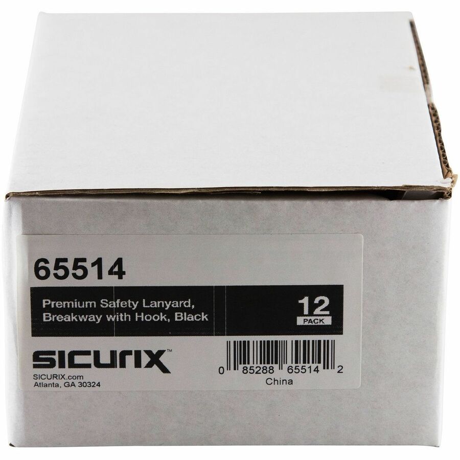 SICURIX Plastic Hook Breakaway Lanyard - 12 / Pack - 36" Length - Black - Nylon, Plastic, Steel