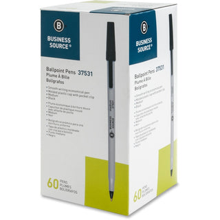 Business Source Bulk Pack Ballpoint Stick Pens - Medium Pen Point - Black - Tungsten Carbide Tip - 60 / Box
