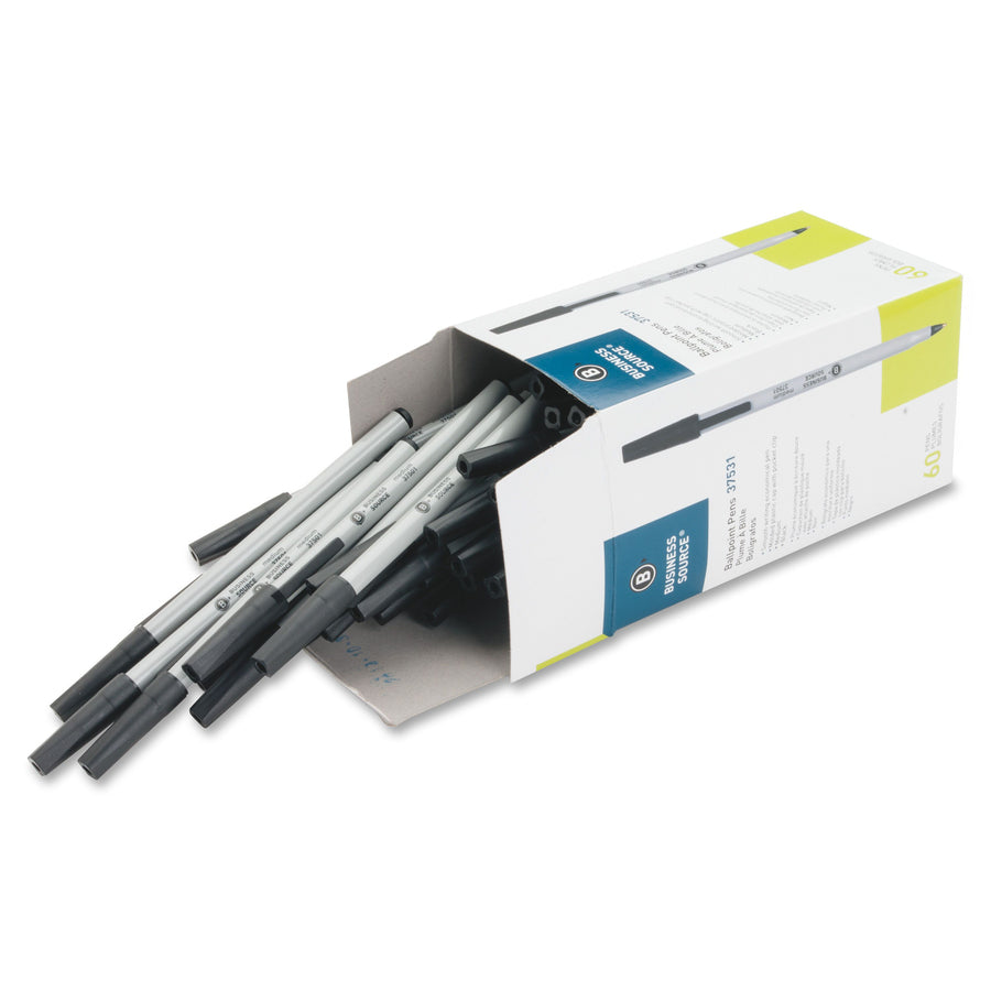 Business Source Bulk Pack Ballpoint Stick Pens - Medium Pen Point - Black - Tungsten Carbide Tip - 60 / Box