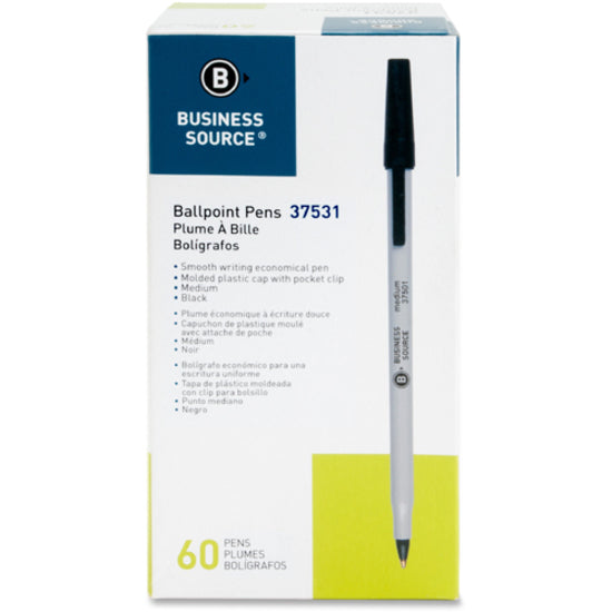 Business Source Bulk Pack Ballpoint Stick Pens - Medium Pen Point - Black - Tungsten Carbide Tip - 60 / Box - 