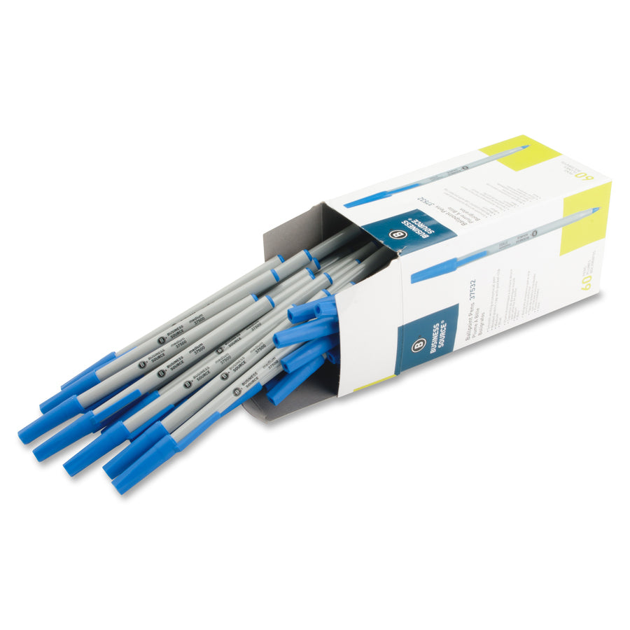 Business Source Bulk Pack Ballpoint Stick Pens - Medium Pen Point - Blue - Tungsten Carbide Tip - 60 / Box